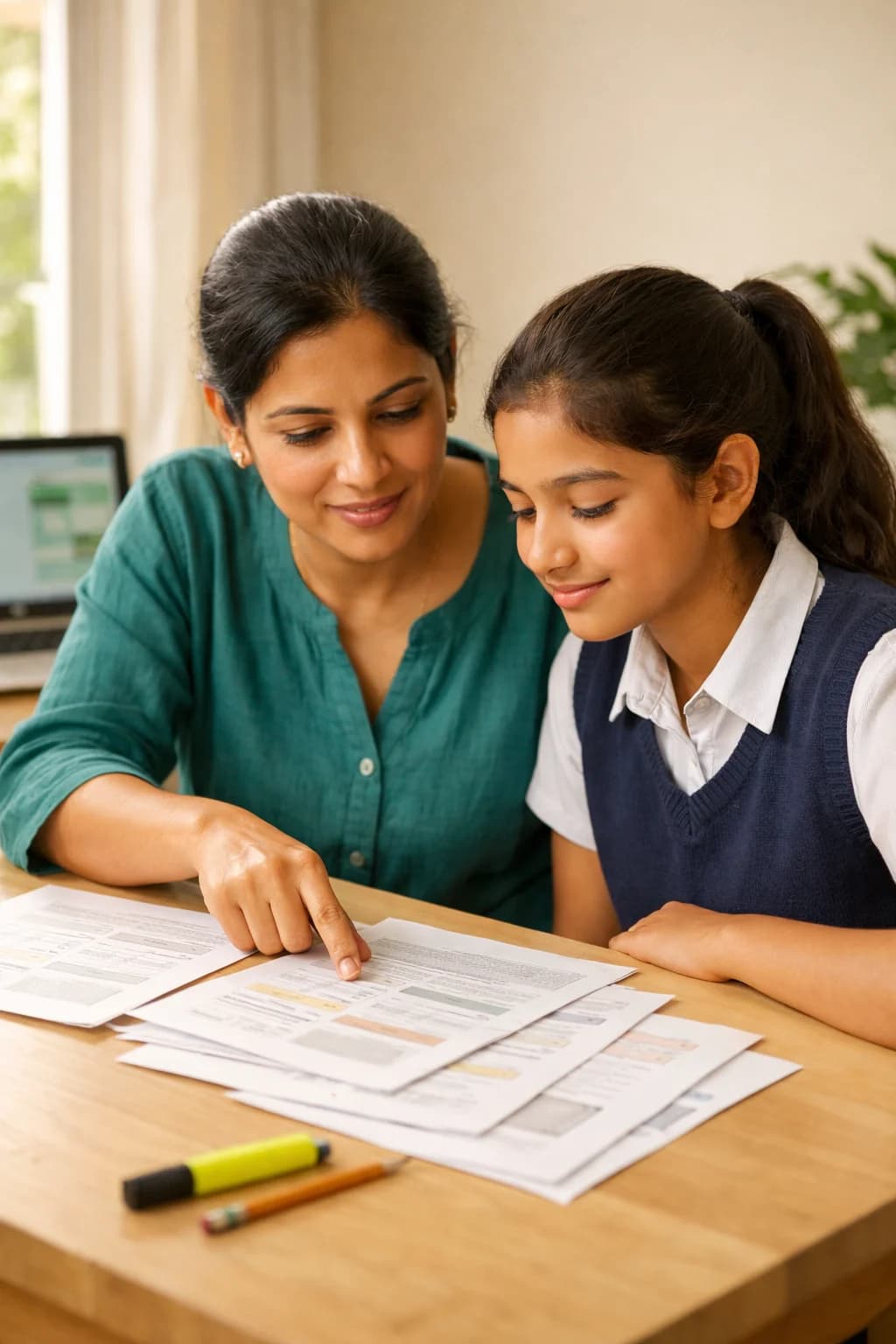 Parent and student reviewing study material together