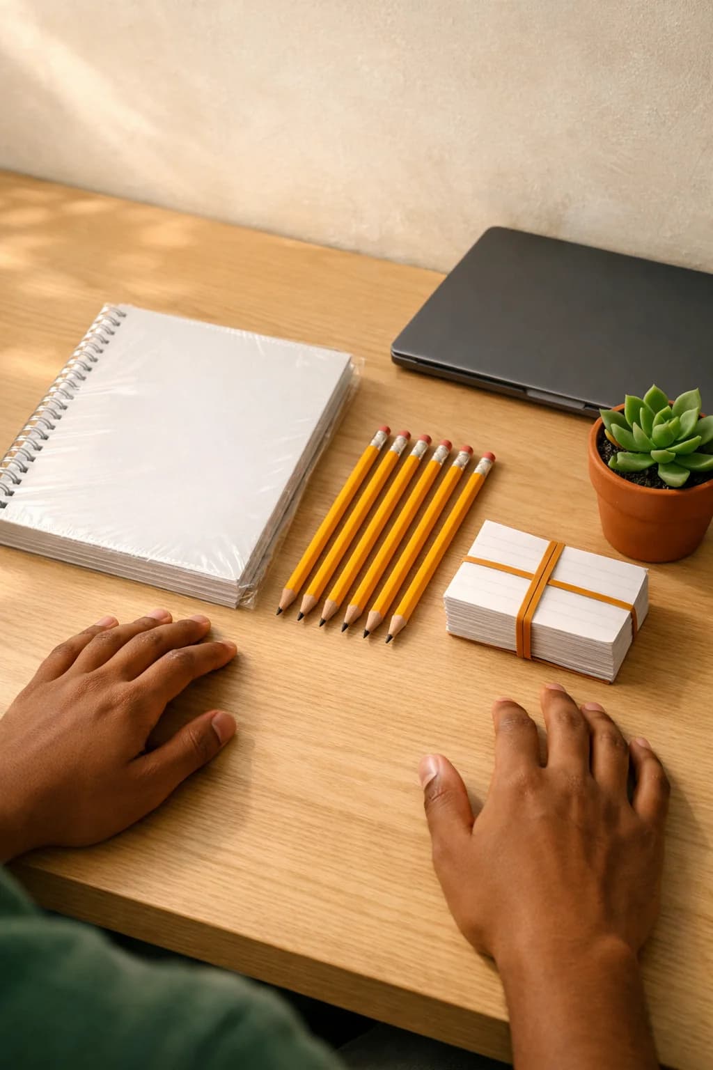 Student at a fresh study desk ready to begin